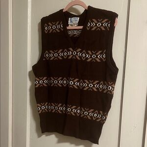 Vintagw 70s Men's V-Neck Brown and Tan Sweater Vest M L